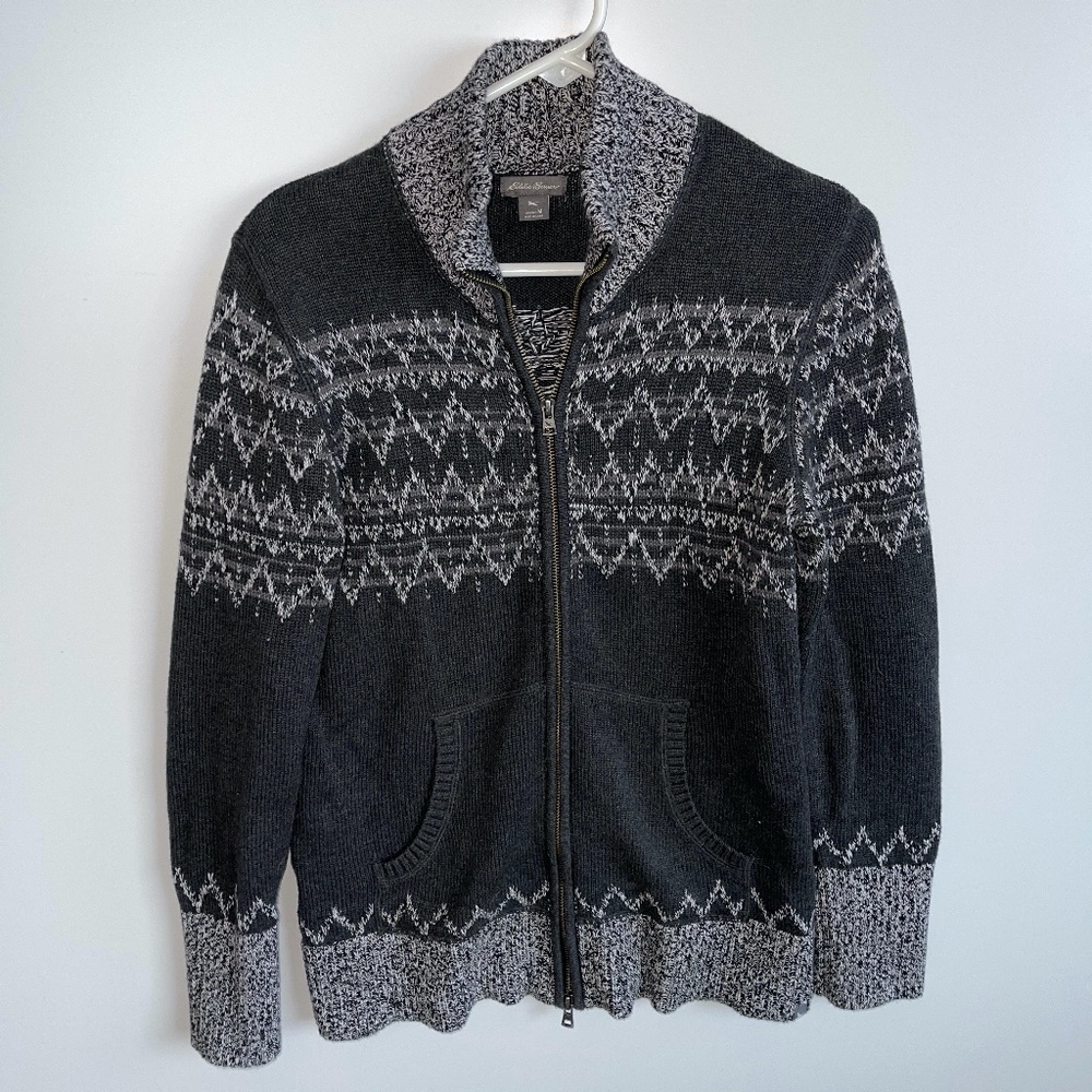 Eddie Bauer Fair Isle Cotton‎ Two Way Zip Front Sweater Size M